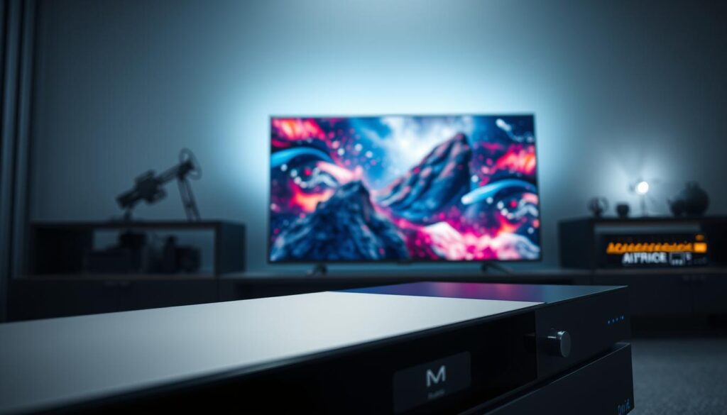 A dynamic, high-performance media player in a sleek, minimalist interface. In the foreground, a smooth, responsive user interface with intuitive controls and a crisp, high-resolution display. In the middle ground, a vivid, high-quality video stream with vibrant colors and deep blacks, showcasing exceptional visual fidelity. In the background, a subtle, ambient lighting scheme that sets the mood for an immersive viewing experience. The scene conveys a sense of precision, efficiency, and technological prowess, capturing the essence of a premium media playback solution.