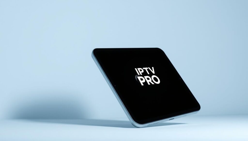 A professional iPhone/iPad device in a sleek modern design, displaying the IPTV Smarters PRO app interface. The device is positioned in a minimalist, well-lit studio setting, showcasing the app's intuitive user experience and clean visual aesthetics. The scene has a cool, calming color palette, with subtle shadows and reflections to add depth and clarity. The app's logo and interface elements are rendered with high fidelity, capturing the streamlined and user-friendly nature of the IPTV Smarters PRO solution. The overall composition exudes a sense of simplicity, practicality, and technological sophistication, aligning with the section title and article subject.