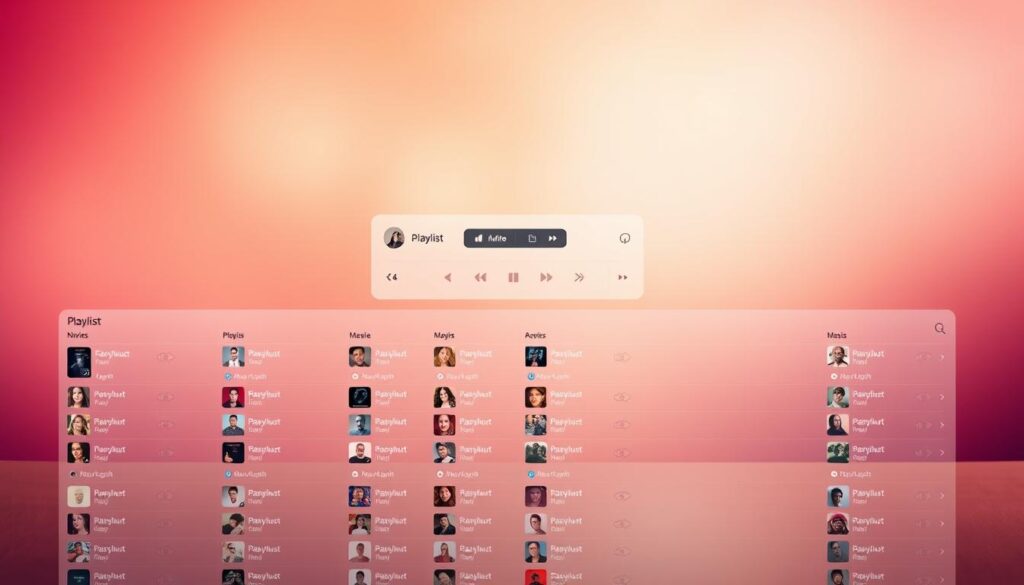 A sleek and intuitive playlist management interface set against a warm, modern backdrop. In the foreground, a neatly organized grid of playlists, each with a distinct thumbnail and title. The middle ground features control panels and options for adding, editing, and synchronizing playlists across devices, all rendered in a clean, minimalist style. The background showcases a soft, blurred gradient in complementary tones, creating a sense of depth and focus. Subtle lighting and reflections add depth and sophistication to the scene. The overall composition conveys a seamless, user-friendly experience for managing a comprehensive music library.