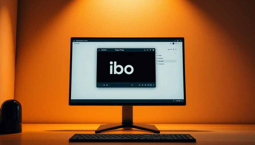 Configuração ajustes finais ibo player: A Raspberry Pi desktop with a sleek, modern interface, showcasing the IBO Player software in the center of the screen. The display shows a clean, minimalist design with precise controls and settings, hinting at the level of customization and fine-tuning available to the user. The background features a subtle gradient or texture, creating a professional, technical atmosphere. Warm, directional lighting illuminates the scene, highlighting the details of the interface and creating depth and dimension. The overall tone is one of precision, functionality, and the satisfying completion of a technical setup process.