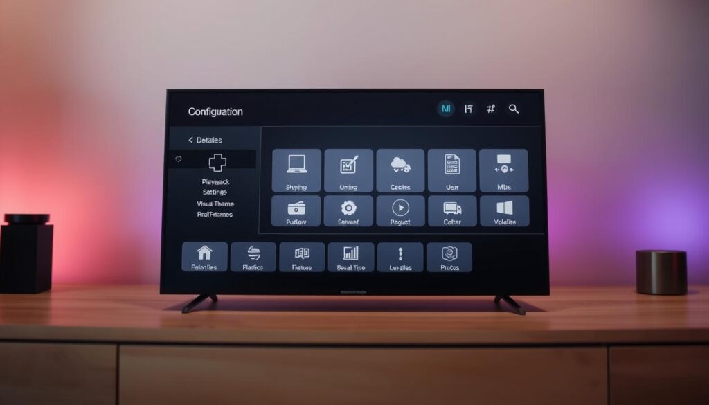 Detailed configuration interface of a personalized IPTV media player. In the foreground, an intuitive dashboard displays various customization options, including playback settings, visual themes, and user preferences. The middle ground showcases a clean, minimalist design with sleek icons and an uncluttered layout. In the background, a subtle gradient adds depth and a modern, technological ambiance. Soft lighting creates a warm, inviting atmosphere, highlighting the player's responsive controls and user-friendly experience. The scene conveys a sense of control and personalization, allowing the viewer to envision the seamless setup of their IPTV streaming platform. Detailed configuration interface of a personalized IPTV media player. In the foreground, an intuitive dashboard displays various customization options, including playback settings, visual themes, and user preferences. The middle ground showcases a clean, minimalist design with sleek icons and an uncluttered layout. In the background, a subtle gradient adds depth and a modern, technological ambiance. Soft lighting creates a warm, inviting atmosphere, highlighting the player's responsive controls and user-friendly experience. The scene conveys a sense of control and personalization, allowing the viewer to envision the seamless setup of their IPTV streaming platform.