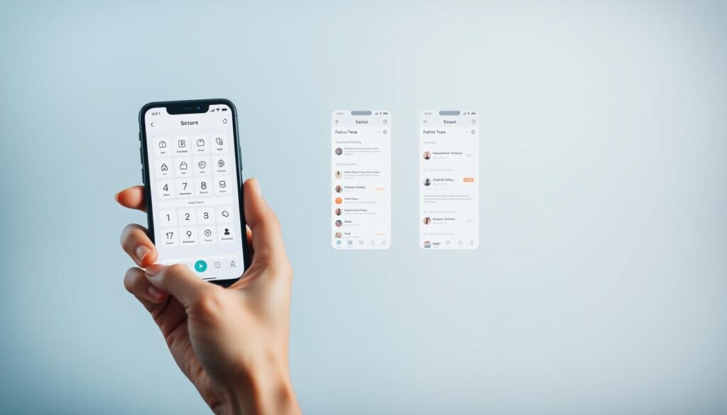 A step-by-step guide for using a mobile app, featuring a clean and minimalistic design. In the foreground, a hand holding a smartphone, the screen displaying the app's interface with clear icons and intuitive navigation. The middle ground showcases various UI elements, such as interactive buttons, menus, and informative tooltips, all seamlessly integrated. The background depicts a soft, blurred gradient in calming shades of blue and gray, creating a sense of focus and clarity. The lighting is natural and evenly distributed, capturing the app's ease of use and accessibility. The composition is balanced, with a crisp, high-resolution rendering that emphasizes the app's user-friendly experience.