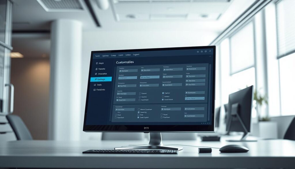 A professional, modern user interface for the IPTV Extreme software application, showcasing its customizable settings and features. The interface is displayed on a sleek, minimalist desktop computer in a well-lit, airy office environment. The screen is angled slightly towards the viewer, revealing a clean, intuitive layout with various configuration options, toggles, and menus. The overall mood is one of efficiency, technological sophistication, and user-friendliness, reflecting the power and versatility of the IPTV Extreme platform. The image is captured with a wide-angle lens, providing a comprehensive view of the setup while maintaining a sense of depth and perspective.